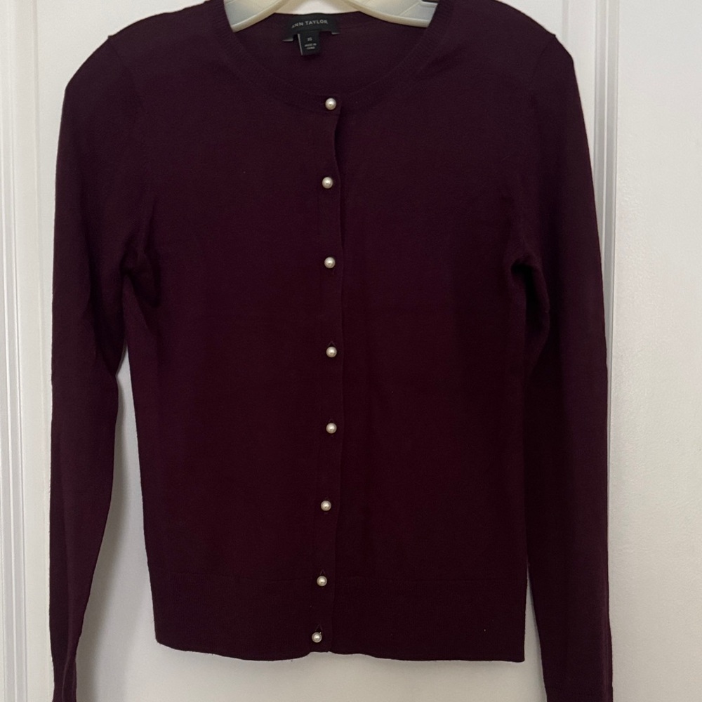 Ann Taylor Deep Purple Sweater with Pearl Accents